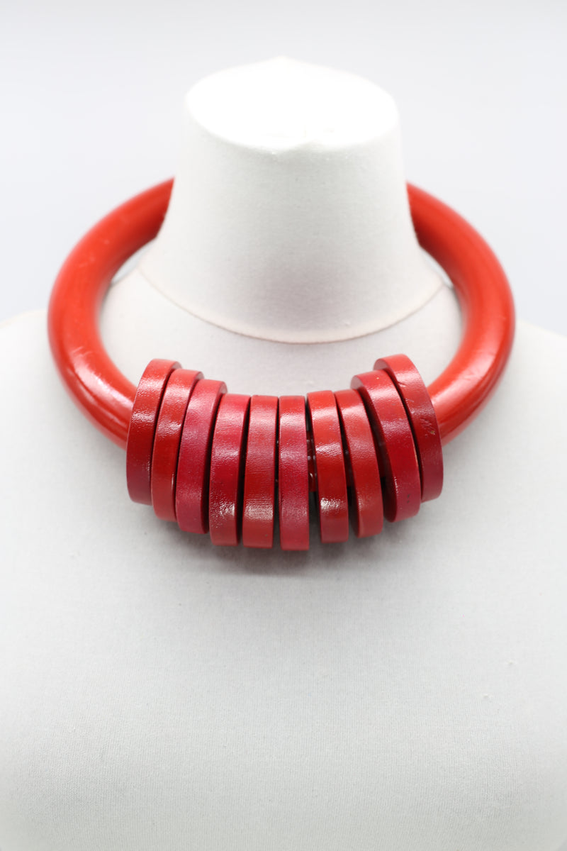 Big Ring With 10 Small Wheels Choker From Recycled Wood - Jianhui London