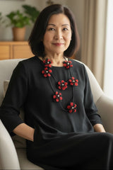 Single Strand Handmade Sakura Flower Necklace – Sustainable Floral Statement Necklace in Recycled Textile