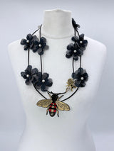 Single Strand Handmade Sakura Flower with bees Necklace – Sustainable Floral jewellry in Recycled Textile