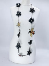 Single Strand Handmade Sakura Flower with bees Necklace – Sustainable Floral jewellry in Recycled Textile