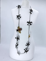 Single Strand Handmade Sakura Flower with bees Necklace – Sustainable Floral jewellry in Recycled Textile