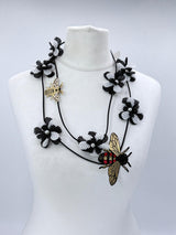 Single Strand Handmade Sakura Flower with bees Necklace – Sustainable Floral jewellry in Recycled Textile