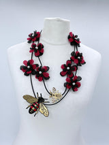 Single Strand Handmade Sakura Flower with bees Necklace – Sustainable Floral jewellry in Recycled Textile