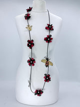 Single Strand Handmade Sakura Flower with bees Necklace – Sustainable Floral jewellry in Recycled Textile