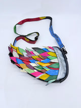 Handmade Recycled Leather Crossbody Bag – Unique Hummingbird Wing Design - Small
