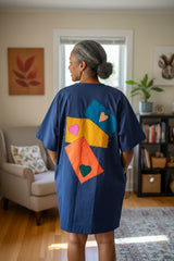 Sustainable Quilted Smock Top – Handmade Recycled Fabric Cotton Blouse with Heart Details & Pockets