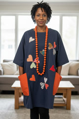 Sustainable Quilted Smock Top – Handmade Recycled Fabric Cotton Blouse with Heart Details & Pockets