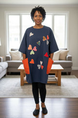 Sustainable Quilted Smock Top – Handmade Recycled Fabric Cotton Blouse with Heart Details & Pockets