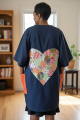 Sustainable Quilted Smock Top – Handmade Recycled Fabric Cotton Blouse with Heart Details & Pockets