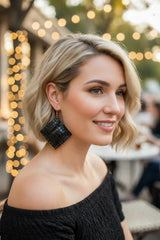 Square Stitch – Handmade Thread-On Earrings - Sustainable Statement Jewellery - Jianhui London