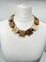 Lightweight Square Necklace Handmade from Recycled Wood – Boho Minimalist Style