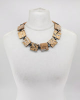 Lightweight Square Necklace Handmade from Recycled Wood – Boho Minimalist Style - Gilded