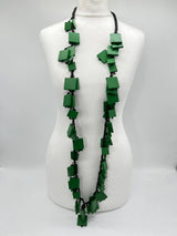 Wooden Squares on Cotton Cord Necklaces - Long