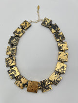 Lightweight Square Necklace Handmade from Recycled Wood – Minimalist Style - Small - Gilded