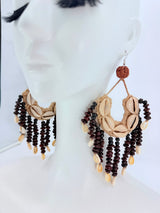 Upcycled Shell & Seed Earrings with Silver Hooks – Handmade Sustainable Boho Statement Earrings