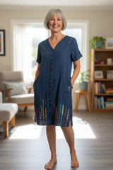 Upcycled Vintage Summer Duster – Hand Embroidered Forest-Inspired Artwear