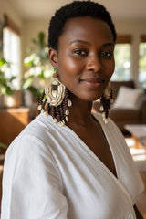Upcycled Shell & Seed Earrings with Silver Hooks – Handmade Sustainable Boho Statement Earrings