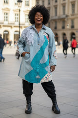 Upcycled Vintage Denim Jacket with Hand Appliqué – Wearable Art for Bold Women