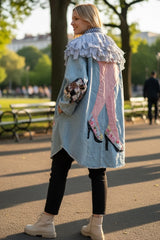 Upcycled Vintage Denim Jacket with Hand Appliqué – Wearable Art for Bold Women