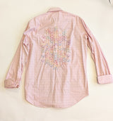 Oversized Vintage Shirt with Hand Embroidered Colorful Leaf | Sustainable UK Handmade Fashion