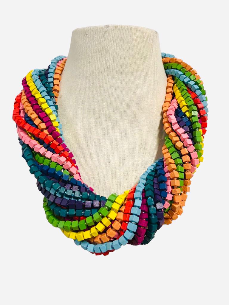10 Strand Next Pashmina Necklace Made From Recycled Wood - Rainbow - Jianhui London