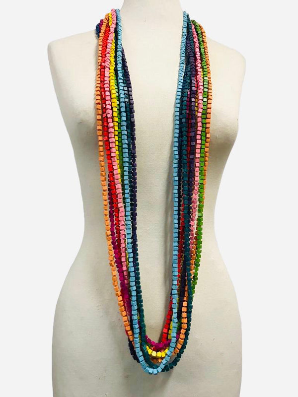 10 Strand Next Pashmina Necklace Made From Recycled Wood - Rainbow - Jianhui London