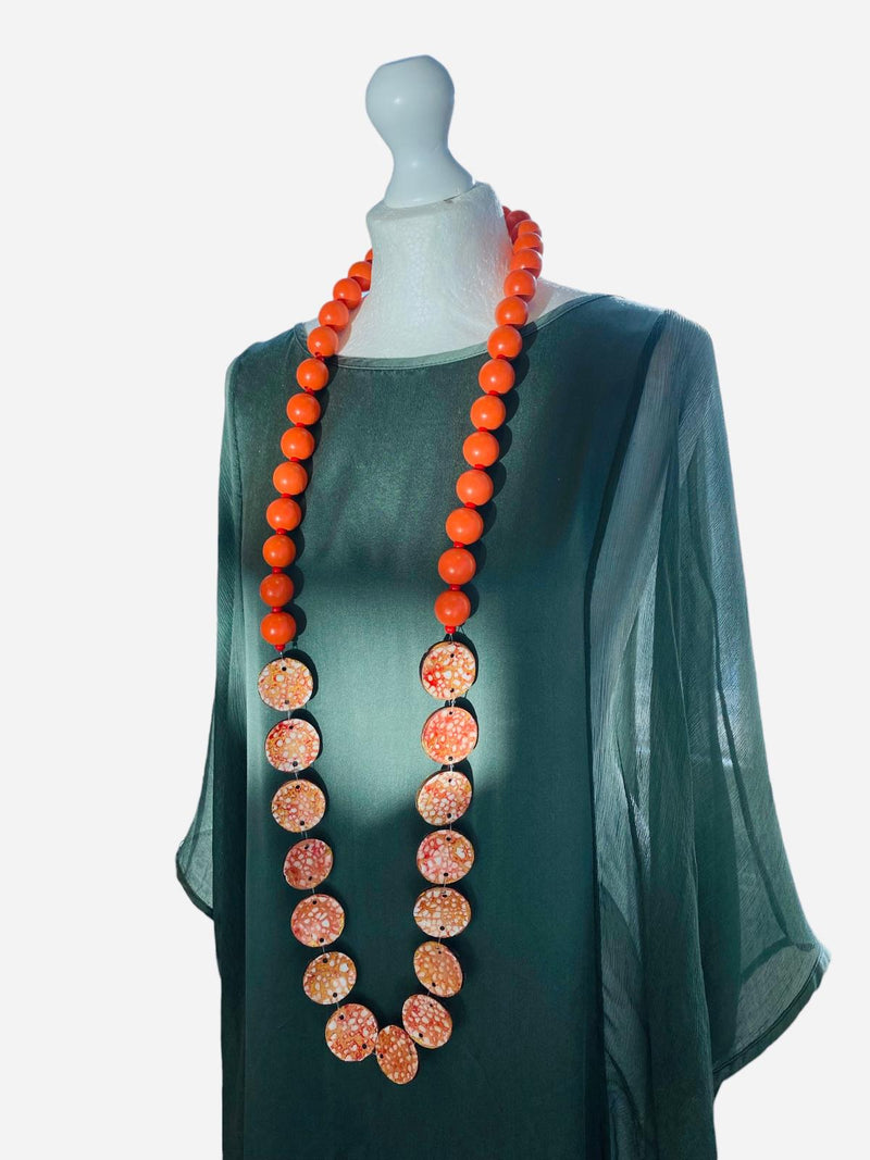 Wooden beads with Upcycled Shells Necklace