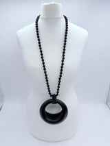 Lunar Curve – Bamboo Crescent Pendant With Recycled Wooden Weads Necklace