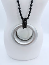 Lunar Curve – Bamboo Crescent Pendant With Recycled Wooden Weads Necklace