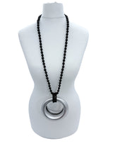 Lunar Curve – Bamboo Crescent Pendant With Recycled Wooden Weads Necklace