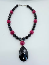 Faceted Black glass beads with stone necklace