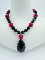 Faceted Black glass beads with stone necklace