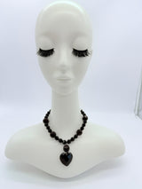 Faceted Black glass beads with stone necklace