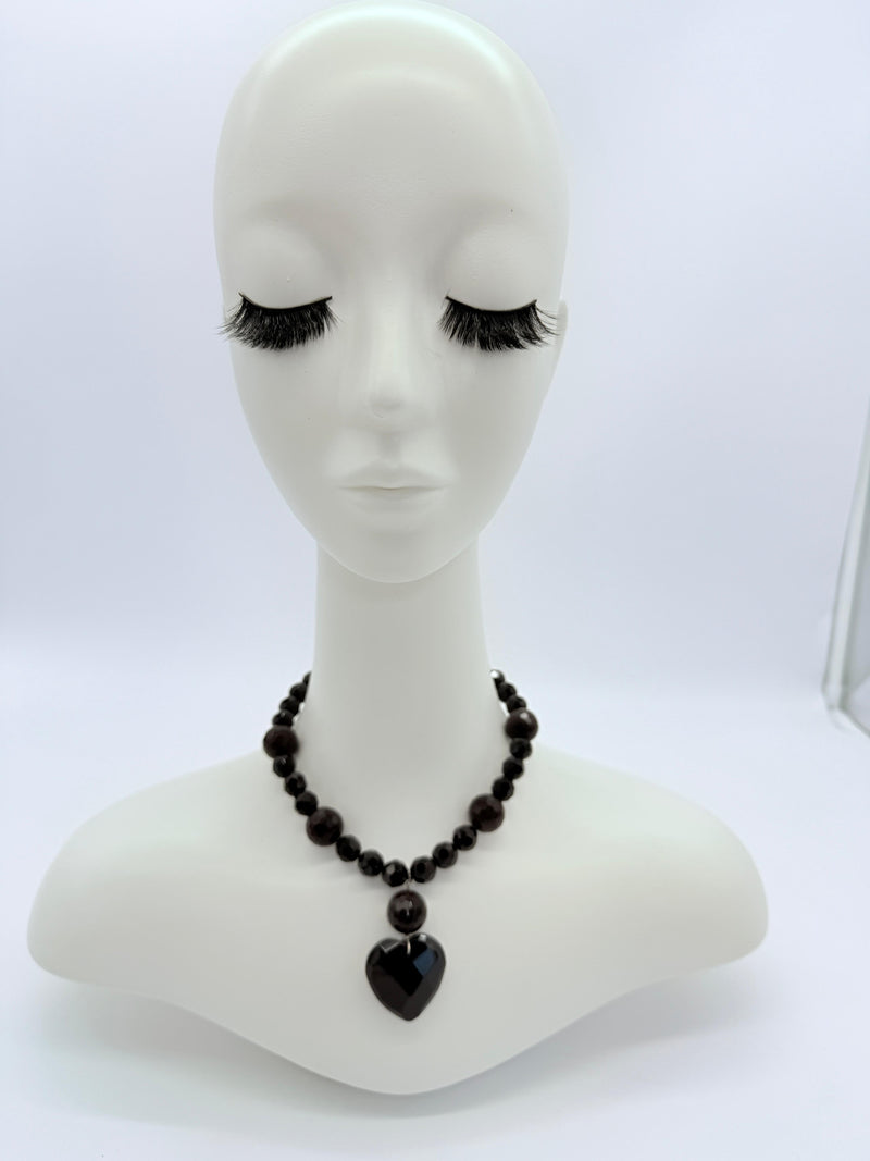 Faceted Black glass beads with stone necklace