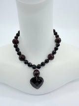 Faceted Black glass beads with stone necklace