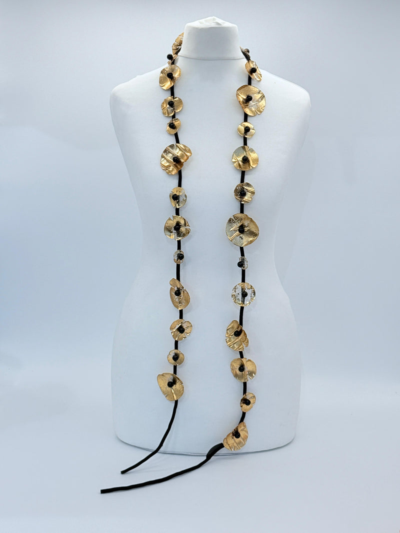 Handmade Recycled Plastic Poppy Flower Necklace – Statement Jewelry Hand Gilded