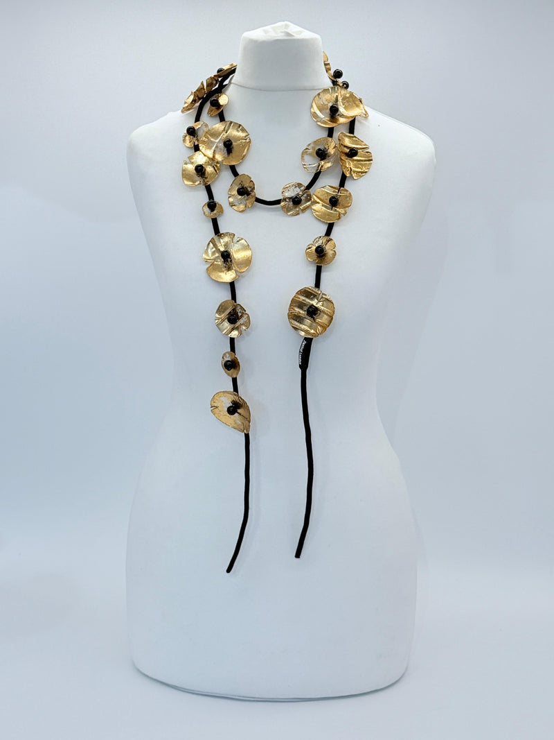 Handmade Recycled Plastic Poppy Flower Necklace – Statement Jewelry Hand Gilded