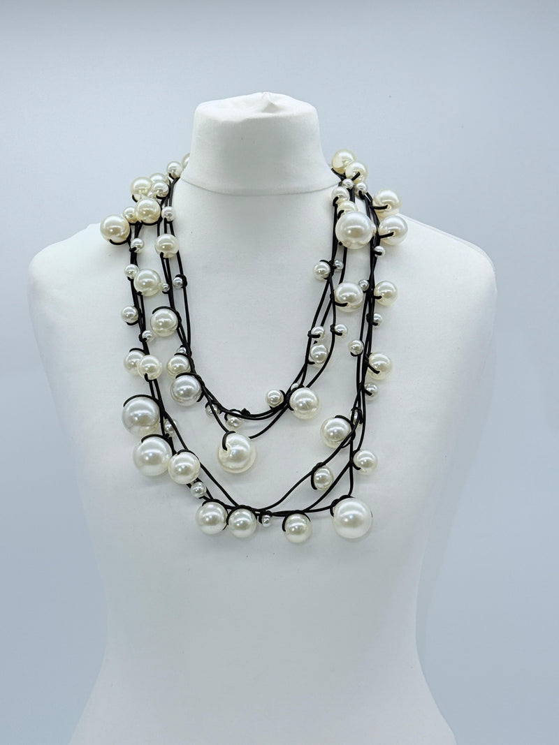 3 Strands Faux Pearls on Rubber Necklaces