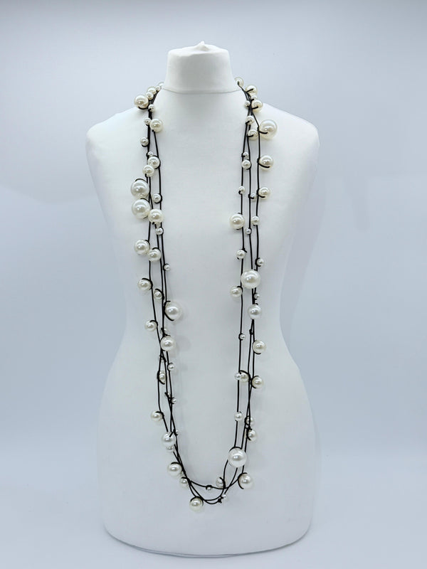 3 Strands Faux Pearls on Rubber Necklaces