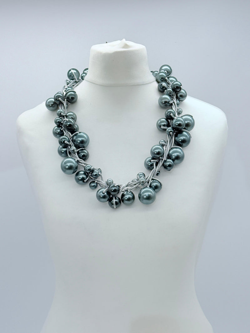 3 Strands Faux Pearls on Rubber Necklaces
