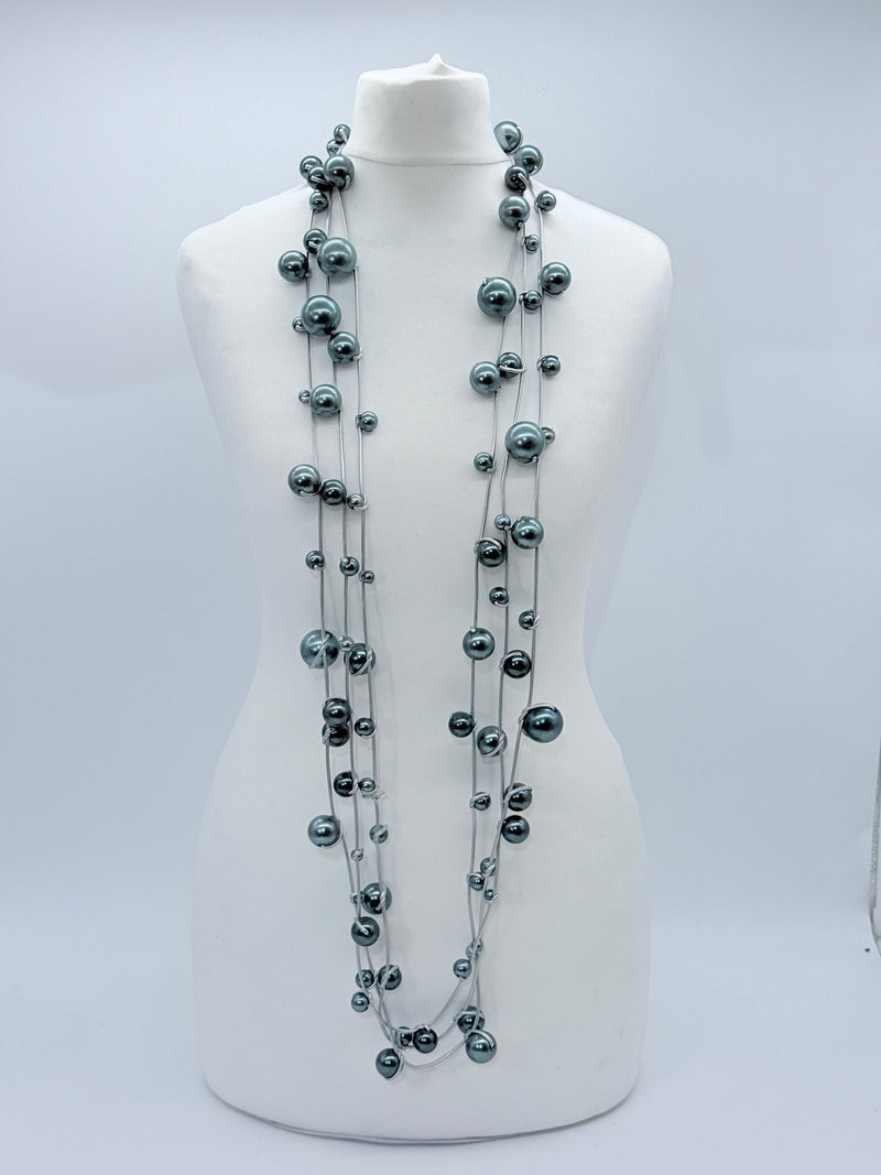 3 Strands Faux Pearls on Rubber Necklaces