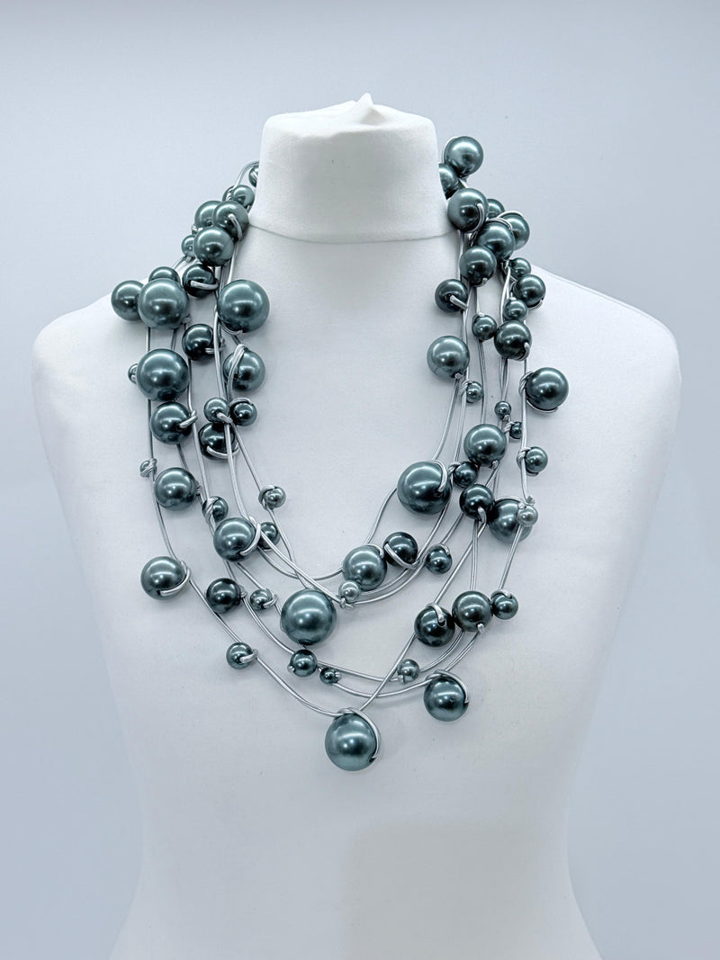 3 Strands Faux Pearls on Rubber Necklaces