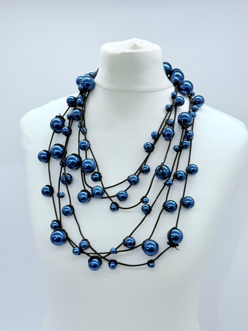 3 Strands Faux Pearls on Rubber Necklaces