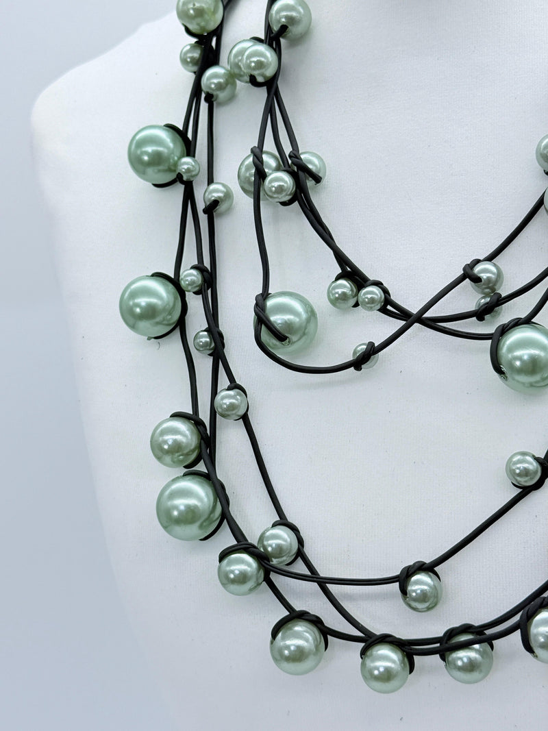 3 Strands Faux Pearls on Rubber Necklaces