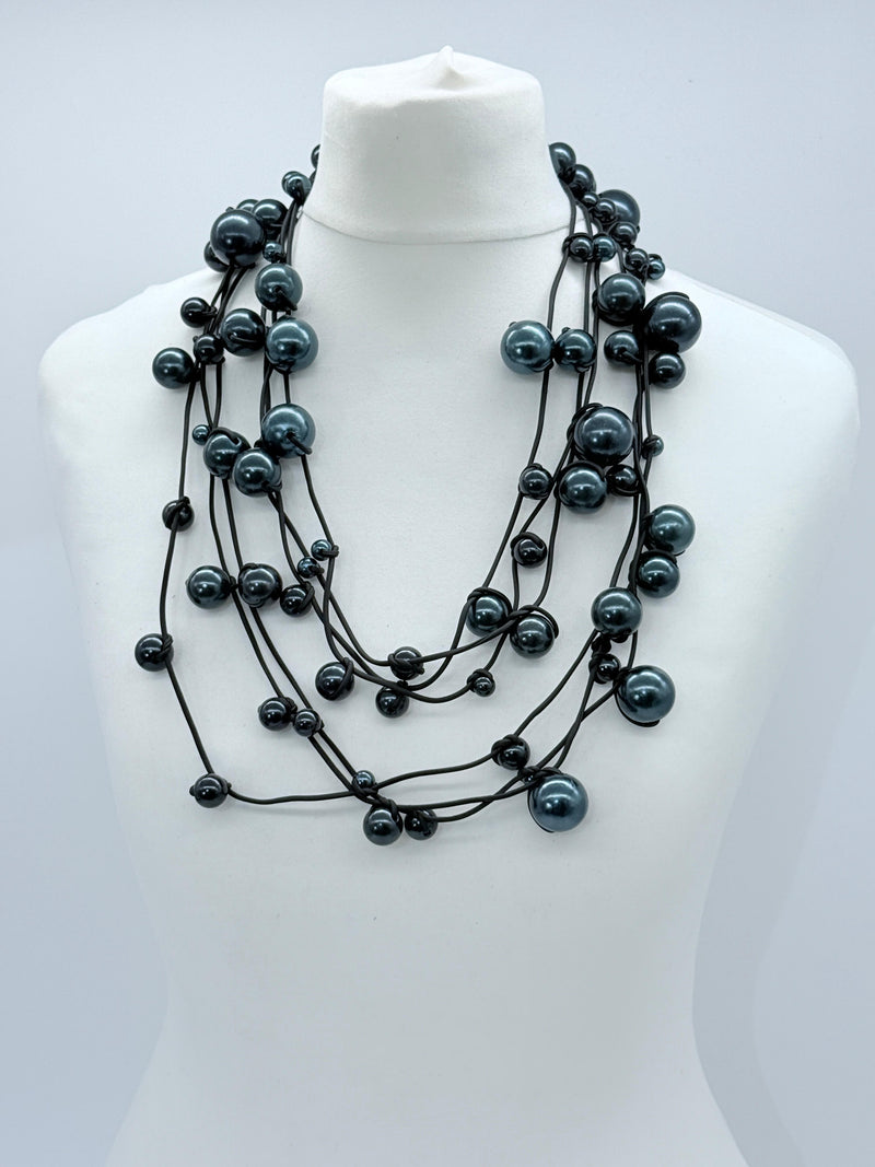 3 Strands Faux Pearls on Rubber Necklaces