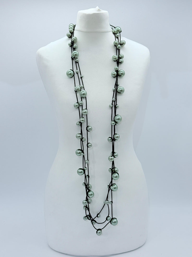3 Strands Faux Pearls on Rubber Necklaces