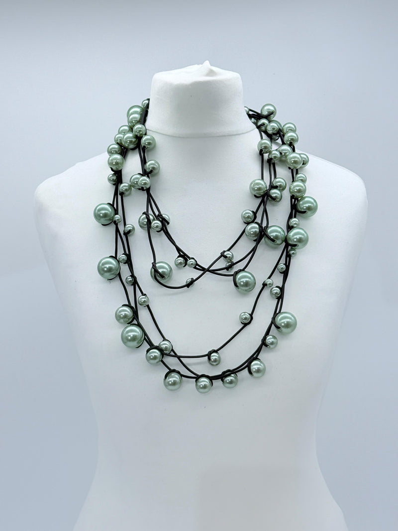 3 Strands Faux Pearls on Rubber Necklaces