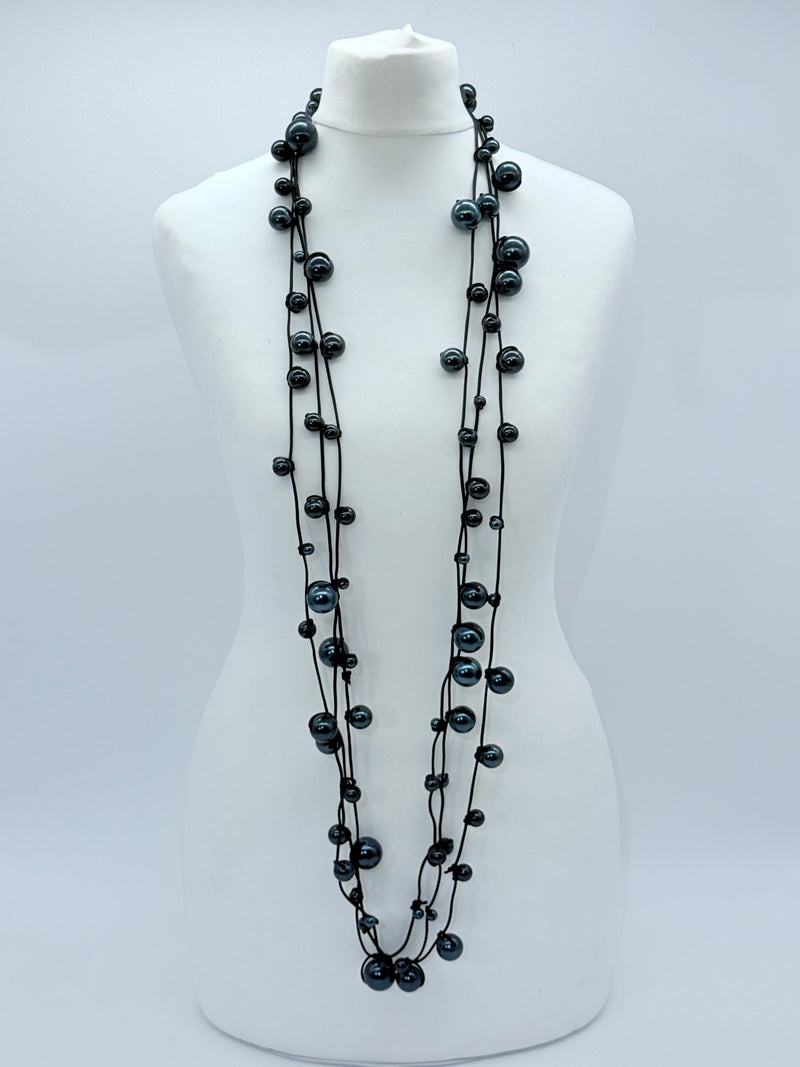 3 Strands Faux Pearls on Rubber Necklaces