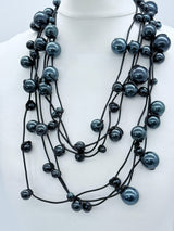 3 Strands Faux Pearls on Rubber Necklaces