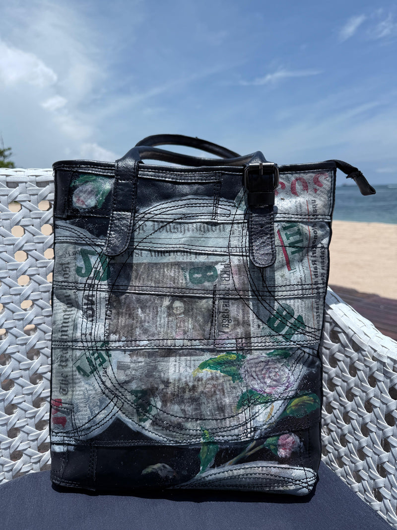 Handmade Recycled Leather with portrait of Pope Leo Shoulder Bag Artistic Design - Limited Edition